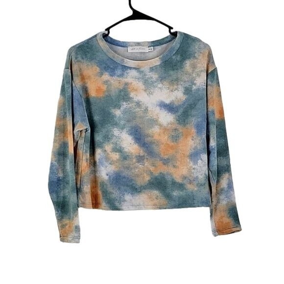 All in Favor Tops - Blue Orange Tie Dye Crop Sweater Size XS